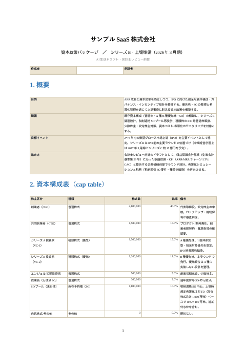 資本政策 方針書の1枚目