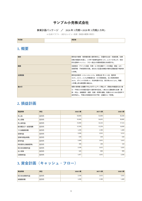 中期経営計画・財務3表連動（小売）の1枚目