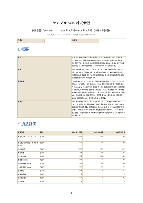 中期経営計画書ドラフトの1枚目