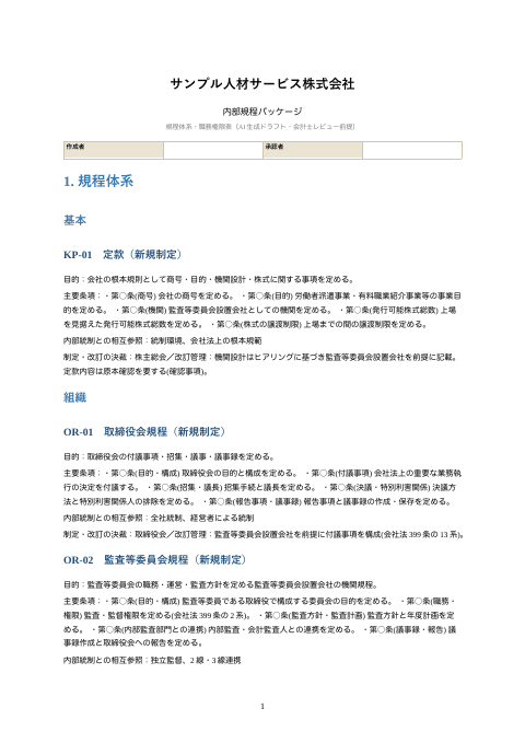 内部規程パッケージ（人材サービス）— 労働者派遣・同一労働同一賃金の1枚目