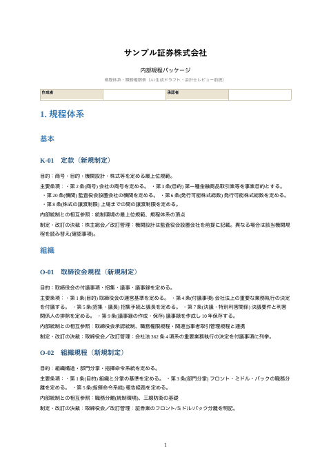 内部規程ドラフト（抜粋）の1枚目