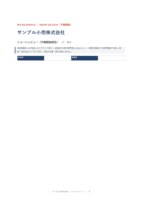 ショートレビュー報告書（小売・多店舗）の1枚目