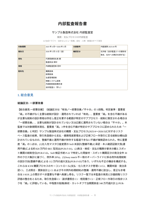 内部監査報告書 — 購買・支払プロセスの1枚目