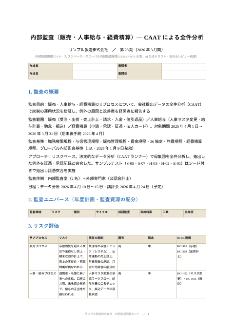 内部監査調書 — 販売・人事給与・経費精算(CAAT 全件分析)の1枚目